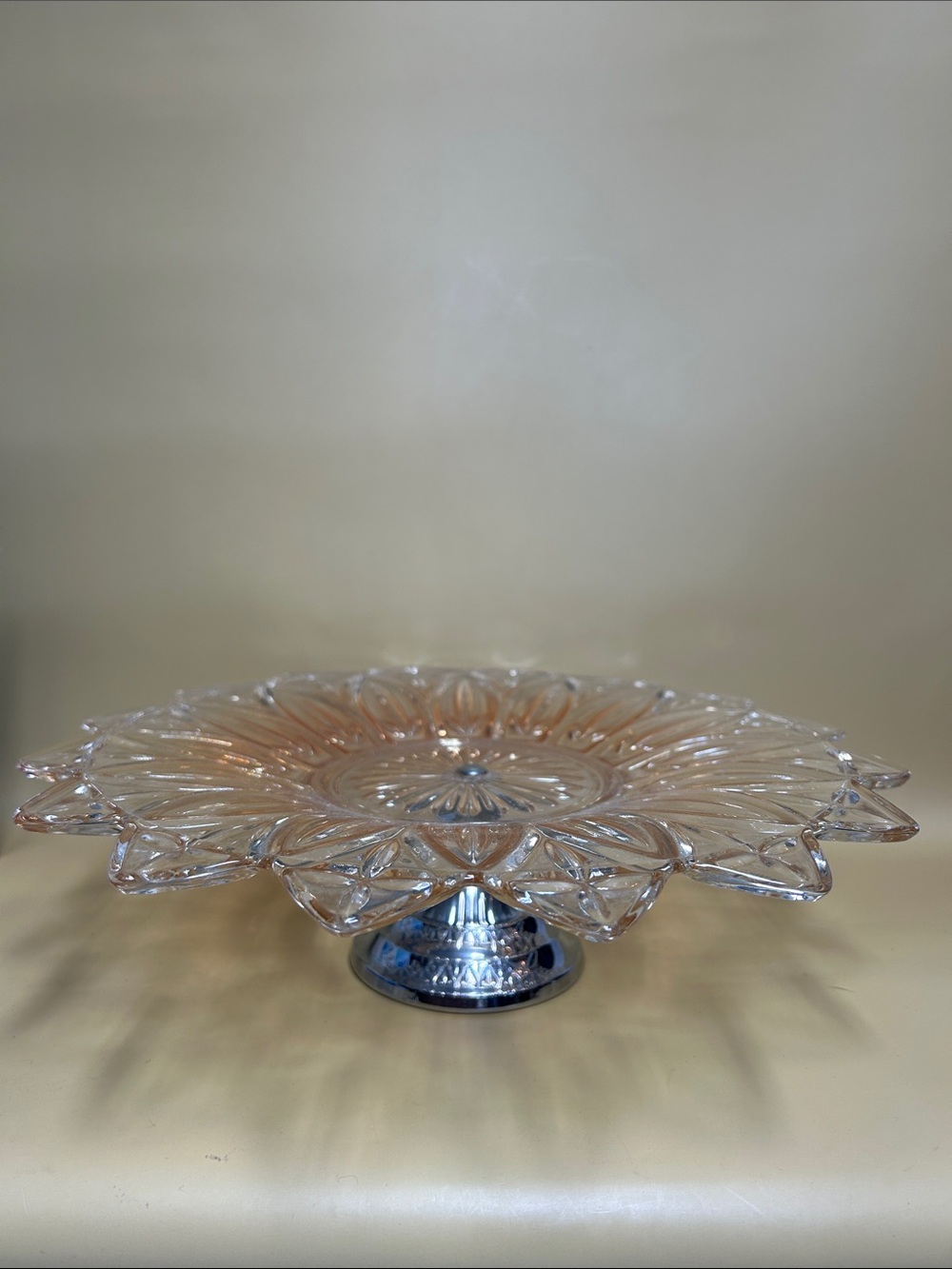 Fédéral glass Clear orange Pedestal Cake Stand with Starburst Edge